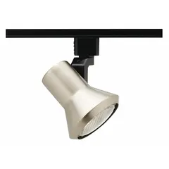 Incandescent flared track head rated at 50 W with a silver housing. Measures 3 1/2 in diameter and 3 3/4 in length. Suitable for accent or directional lighting in track systems.