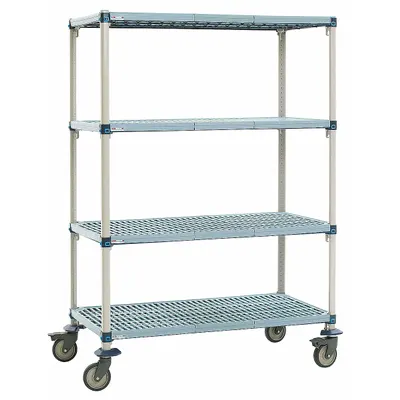 METRO Utility Cart: 38 in x 23 in, 67 in Overall Ht, 4 Shelves - Quick-Adjust Antimicrobial Mobile Plastic Shelving