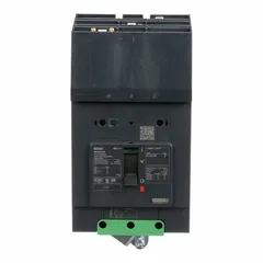 The SQUARE D BDA36040 is a 3-pole, 40 A B-Frame molded case circuit breaker from the BDA series. It is rated 25kA at 277/408V AC and 525V AC, with a fixed instantaneous trip and ABC phase connection. The I-Line ON End terminal connection allows secure mounting on busbars in industrial distribution panels.