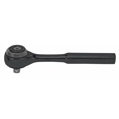 PROTO Hand Ratchet: Round, Not Reversible, 9 1/4 in Overall Lg, Black Oxide, 5° Min Arc Swing - Standard-Head Ratchets
