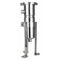 This 304 stainless steel bag filter housing features a band clamp cover and accepts Bag Trade Size 3 filters. With 1-inch NPT connections, it handles flow rates up to 25 gpm at a maximum pressure of 125 psi. Suitable for industrial liquid filtration applications such as removing particulates from water, chemicals, or process fluids.