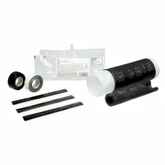 The 3M 5322 motor lead pigtail splice kit is rated for 8,000 V and accommodates wire sizes from 4 AWG to 1/0 AWG. It includes nine mastic sealing strips to seal out moisture. Compatible with the 30000 series. Not rated for direct burial. Used for splicing motor lead pigtails in industrial applications.