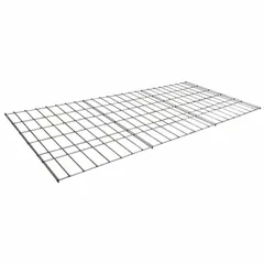 Steel wire decking for use with bulk storage racks. Provides a flat, secure surface for palletized or loose items while allowing airflow and sprinkler water penetration. Features 5 ga steel decking with a zinc-coated frame. Load capacity: 300 lb.