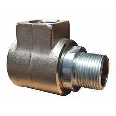 Brass hose reel swivel with 3/4 in FNPT inlet and outlet, 90° angle, and nitrile seal. Designed for RWA-SUS Series reels. Used to connect a hose to a reel while allowing rotation.
