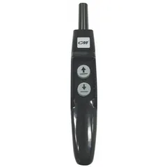 Two-button pendant control station with Up/Down functions for electric chain hoists. Compatible with CM Lodestar (627) series and manufacturer part number 2039. Provides straightforward hoist control in industrial lifting applications.