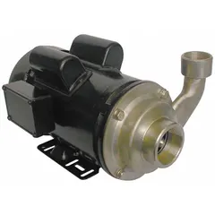 This single-phase centrifugal pump features a 316 stainless steel housing and impeller for corrosion resistance. It is powered by a 1 1/2 hp totally enclosed fan-cooled motor, operating at 115/230V AC. Suitable for transferring chemical fluids in industrial processing, water treatment, and plating applications.
