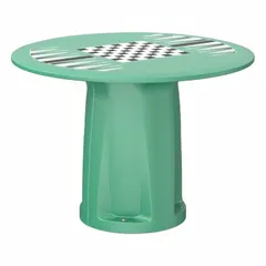 This cylinder base table features a 42-inch diameter game top and is accepted for ballast. The green finish suits outdoor commercial or residential settings such as parks, patios, and recreational areas.