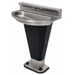 This ACORN wash fountain features a foot-operated push button for hands-free operation, promoting hygiene in high-traffic settings. The oval stainless steel bowl with P-Trap drain provides durability and easy cleaning. Overall width is 17-1/4 inches. Not ADA compliant.