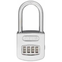This combination padlock features a silver zinc die-cast body and a steel shackle. The scrolling dial allows keyless operation, suitable for securing lockers, gates, toolboxes, and storage units in indoor or light outdoor settings.