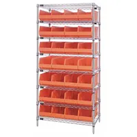 QUANTUM STORAGE SYSTEMS Bin Shelving: 36 in x 12 in x 75 in, 1 Sided, 28 Bins, Open, Shelf Bin (MPN WR8-423OR)