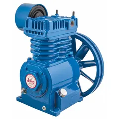 The JENNY K-PUMP is a 1-stage, 2 hp air compressor pump delivering 6.7 cfm at 150 psi. It features splash lubrication and includes a flywheel. This pump is suitable for powering pneumatic tools, inflating tires, and operating spray equipment in light industrial and workshop environments.