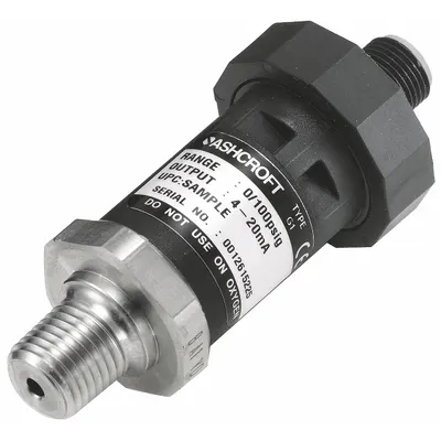 ASHCROFT Pressure Transmitter: -15 psi to 30 psi, 1 to 5V DC, 4-Pin M12 Connector - Pressure Transmitters with 4-Pin M12 Connector