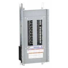 This 100 A main lug convertible panel interior is designed for use in Square D NQ panelboards. It features an aluminum bus and accepts QHB, QOB, and QOB-VH circuit breakers. The interior measures 27 inches in height and 10 7/16 inches in width, providing 30 spaces for branch circuit distribution in commercial and industrial power systems.