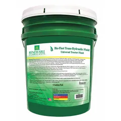 Bio-based hydraulic oil from the Bio-Fleet series, formulated for heavy equipment hydraulic systems. Supplied in a 5-gallon pail with a viscosity index of 210. Suitable for industrial and mobile hydraulic applications requiring a high viscosity index.
