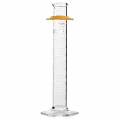 Class A glass graduated cylinder with 50 mL capacity, calibrated to deliver (TD). Graduation increments of 1 mL from 3 mL to 50 mL. Meets ASTM E1272 and USP Type I specifications. Includes bumper for protection. Closure not included. Used for precise liquid measurement in laboratory settings.