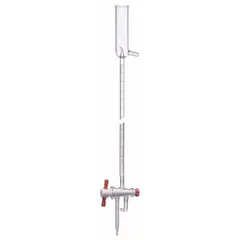 This 10 mL Class A straight bore buret is made from borosilicate glass, offering resistance to thermal shock and chemical corrosion. It features 0.05 mL increments and a tolerance of ±0.02 mL, with a total length of 520 mm. Suitable for precise liquid titration in analytical chemistry and quality control applications. Closure not included.