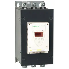 The Schneider Altistart ATS 22 soft start, model ATS22C32S6, controls acceleration and deceleration of three-phase induction motors to reduce mechanical stress and electrical inrush current. It features a bypass contactor, IP00 enclosure, and supports 60/50 Hz three-phase power with a 320 A output current. Typical applications include pumps, fans, conveyors, and compressors in industrial environments.