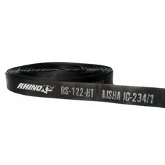 Polyester blend hose sleeve for burst protection in hydraulic, pneumatic, and fluid-handling systems. Black color, 2 3/32 in inner diameter, 300 ft length. Shields hoses from abrasion, heat, and burst debris in industrial environments.