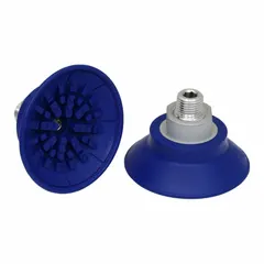 This flat-type vacuum pad assembly is designed for industrial vacuum handling tasks such as lifting and holding sheet metal, glass, or plastic components in automated assembly and material handling processes. It features a G1/4 in connection, 67 mm pad diameter, 31 mm pad height, NBR material in blue, and a 60 A durometer rating. The SAF design is suited for automotive industry applications.