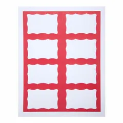 Paper adhesive badge in red, blank legend for custom marking. Each badge measures 2 3/8 inches high by 3 3/8 inches wide. Supplied as a 200-pack. Suitable for temporary identification, access control, or event labeling.