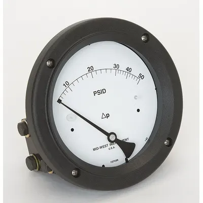 MIDWEST INSTRUMENT Differential Pressure Gauge: Back, 1/4 in NPT Female, ±3-2-3% Gauge Accuracy - Medium & High Operating Pressure Differential Gauges