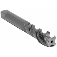 This spiral-flute tap is designed for threading blind holes in materials such as steel, stainless steel, and aluminum. The spiral flute design evacuates chips upward, preventing clogging and ensuring clean threads. It features an M14x1.5 metric thread, 6H tolerance, 4 flutes, and a semi-bottoming chamfer for general-purpose machining applications