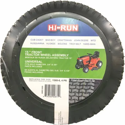 HI-RUN 15X6.00-6 Lawn Mower Tire, SU12 Tread, 570 lb Capacity, AWD1009 - Lawn Mower Tires