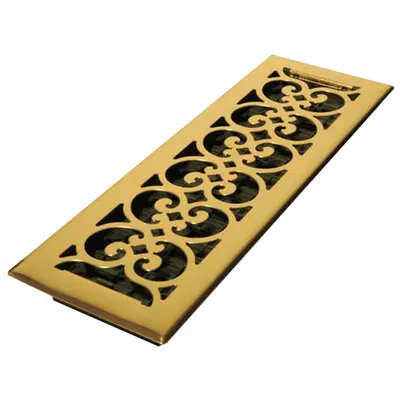 DECOR GRATES Floor Register: Floor, 15 1/2 in H, 5 1/2 in W, Decorative, Bright, Brass - Floor Registers