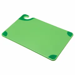 This green co-polymer cutting board measures 18 inches in length by 12 inches in width. It is NSF Certified for sanitation compliance in food preparation environments. The board is suitable for use in commercial kitchens and food service operations, with the green color typically designating produce preparation in color-coded systems.