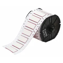 Precut sleeve label roll made of white matte polyolefin, measuring 1/2 in x 2 in. Designed for wire gauges 1 AWG to 6 AWG and compatible with the i3300 printer series. Used for clear identification of wires and cables in industrial settings such as electrical panels and equipment labeling.
