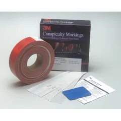 This conspicuity kit is designed for marking vehicles, trailers, and equipment to enhance visibility. The tape is red and white, 2 inches wide by 50 yards long, with an acrylic adhesive for outdoor use. It features white reflective color for improved safety in low-light conditions.