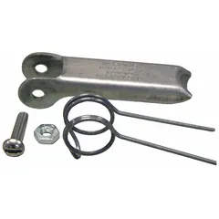 Spring-type latch for hooks, made of stainless steel with a plain silver finish. Designed to secure loads on lifting hooks in material handling and rigging applications.