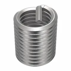 This screw-locking tanged helical insert is used to repair or reinforce threads in metal components. It features a 7/8"-9 coarse thread, right-hand direction, and an overall length of 1 5/16 in. Made from 18-8 stainless steel with a tensile strength of 200,000 to 250,000 psi, it requires an STI tap size of 7/8"-9. Suitable for applications such as engine blocks, industrial machinery, and fluid power systems.