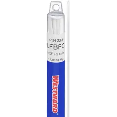 Flux-coated RBCuZn-C brazing rod, 3/32 in x 36 in. Tensile strength 71 ksi, yield strength 64 ksi. Used for joining steel, copper, and cast iron in HVAC, plumbing, and general fabrication.