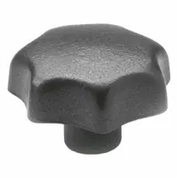 This 7-arm knob features a cast iron construction with an M16 threaded hole, 80 mm diameter, and 28 mm thread length. It provides a manual grip interface for adjustment, clamping, or positioning tasks on industrial machinery and equipment