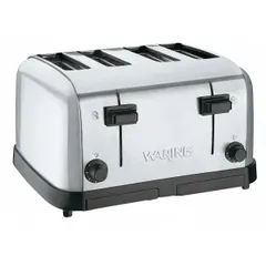 Medium-duty 4-slot pop-up toaster rated at 1800 W and 120 V AC, producing 225 slices per hour. Steel construction. UL Listed. Suitable for foodservice settings requiring consistent toast output.