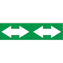 This vinyl pipe marker features a green background with white legend text and a directional flow arrow. It measures 4 inches in length and 12 inches in width, supplied on a 12-inch wide roll. The non-reflective marker is used for identifying pipes and indicating flow direction in industrial piping systems.