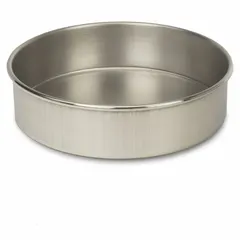 This stainless steel testing pan has an 8-inch overall diameter and is used in particle analysis and material testing to collect fines passing through a sieve stack. Its corrosion-resistant construction supports accurate results in laboratory and industrial quality-control environments.