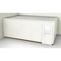This 2-wall unassembled in-plant office measures 20 ft x 12 ft x 8 ft and is constructed with steel-covered drywall in a beige finish. It features an STC 31 sound transmission class rating for noise reduction. Suitable for creating private workspaces within industrial facilities, such as supervisor offices, quality control stations, or break areas
