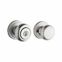 This classroom security knob lockset features a chrome finish and rose-style design. It is intended for use on interior doors in educational settings, allowing quick locking from inside the room without leaving. The lockset is suitable for applications requiring enhanced security and ease of operation