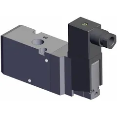 Three-way, two-position solenoid valve from the SMC VP500 series. Single solenoid, normally closed operation with 24V DC coil. Female 1/4 NPT connection. Used for on/off control of pneumatic actuators and cylinders in industrial automation.