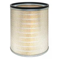 Round/oval engine air filter with axial seal. Overall height 13 1/2 in. Designed for Hough vehicles. Used in engine air intake systems to filter airborne contaminants