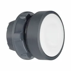 Momentary illuminated flush-mount push-button operator from the XB5 series. Features a non-metallic push button material. Suitable for industrial control panel applications requiring corrosion resistance or electrical isolation.