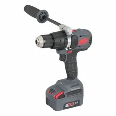 This cordless hammer drill operates on 20V DC and features a 1/2 in chuck, 2 speeds, and a 24-position clutch. It delivers 91.67 ft-lb of torque and has a 3/8 in concrete capacity, suitable for drilling into concrete, masonry, wood, and metal. The kit includes two 5.0 Ah batteries and a charger.