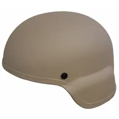 This Level IIIA high cut helmet is constructed from aramid material in a tan finish. It features a suspension system and is designed to provide ballistic protection against handgun rounds and fragmentation. Suitable for tactical operations and security applications.