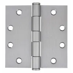 This full mortise-mount butt hinge is made of steel with a leaf width of 1 1/4 inches. It features a plain bearing type and a removable pin, allowing easy door removal for maintenance or reconfiguration. Suitable for flush installation in doors and frames in various settings.