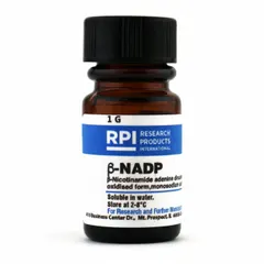Lab-grade protease inhibitor supplied as a powder in a plastic container. This 1 g volume of the oxidised form of B-Nicotinamide adenine dinucleotide phosphate monosodium salt is BSE/TSE free. Used in biochemical research to inhibit proteases and prevent protein degradation.