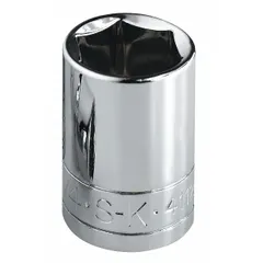 This 3/8" drive hand socket features a 15/16 in SAE size with a 12-point standard configuration. The chrome finish provides corrosion resistance. Commonly used for tightening or loosening hex fasteners in automotive repair, machinery maintenance, and industrial assembly.