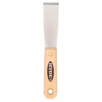 HYDE Putty Knife: Bld. Mat. Carbon Steel, Hdl. Mat. Hardwood, Stiff - Standard Scrapers