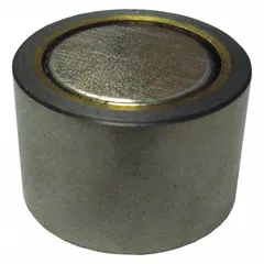 This cylindrical neodymium magnet has a 3/4 in outside diameter, 0.5 in thickness, and a 10-32 tap size. It provides a maximum pull force of 22 lbf and is classified as Type 35. Suitable for holding, lifting, and positioning ferrous parts in industrial fixturing, automation, and maintenance applications.